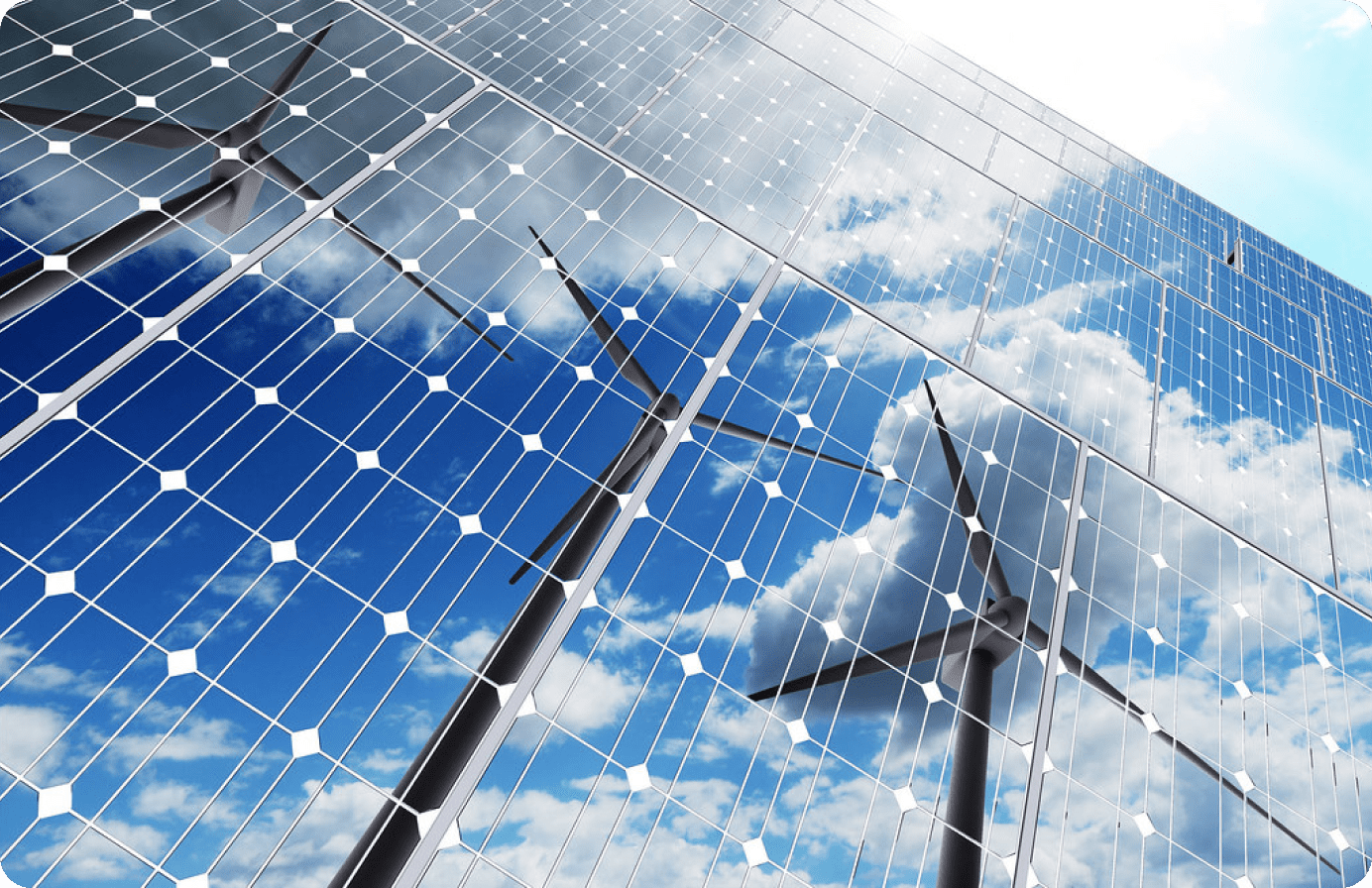 Solar panels and wind turbines