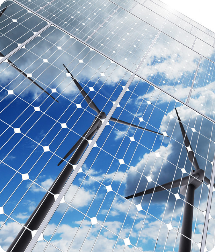 Solar panels and wind turbines