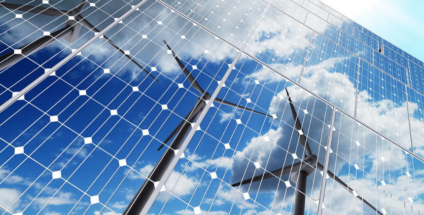 Solar panels and wind turbines